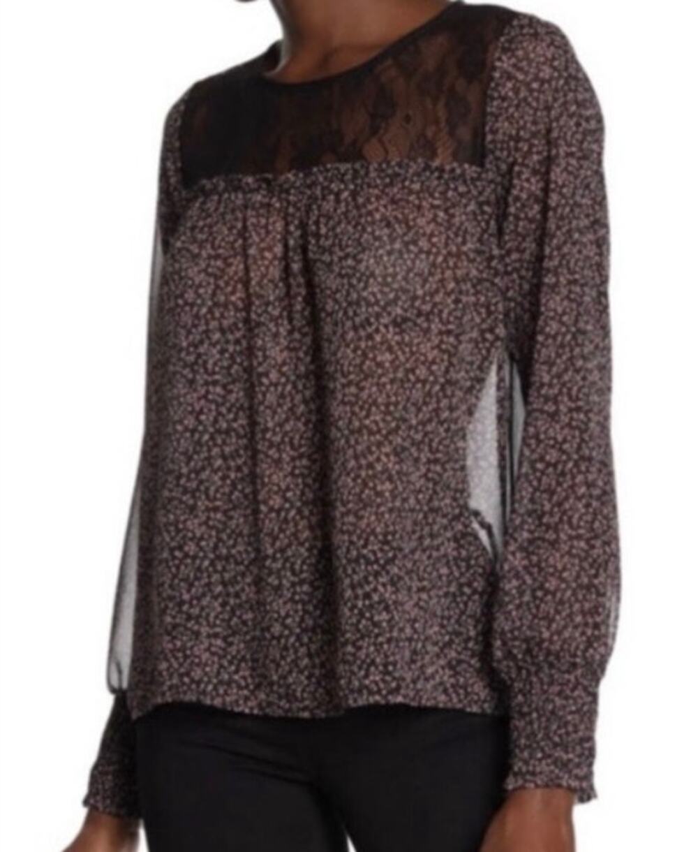 Pleione by Anthropologie Cherry Blossom Sheer Blouse Floral Lace Top XL